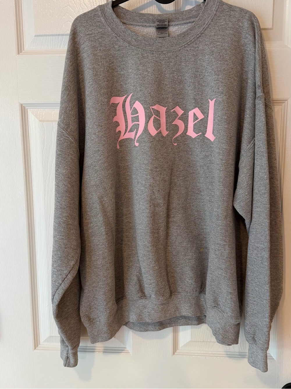 Hazel Graphic Crewneck Sweatshirt - Gray with Pink Logo